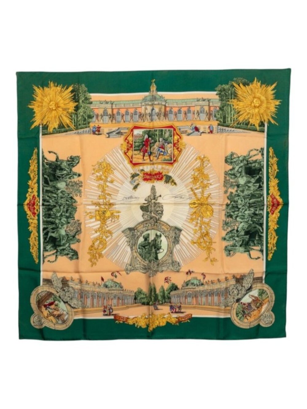 Hermes Carre 90 Sanssoucy Sanssouci Palace Scarf Green Multicolor Silk